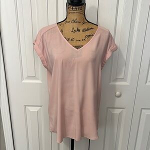 Express Light Pink V-Neck Short Sleeve Blouse